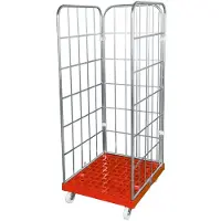 ESB Gitterwagen, Drahtgitter Rollbox, Kommissionierwagen, Wäschewagen, 3-seitig, 1.640 x 720 x 810 mm (HxBxT), Boden feuerrot