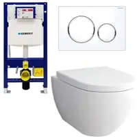 Alpenberger Toilette mit Geberit Spülkasten und Drückerplatte | Spülrandloses Hänge WC mit Bidet Funktion | Dusch WC mit WC Sitz | Vorwandelement WC