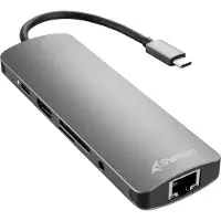 Sharkoon USB 3.0 Type C Combo Adapter, USB Typ-C, HDMI, RJ-45, USB 3.2 Gen 1 (3.1 Gen 1), Grau, 132 m, 5 Gbit/s, 130 mm