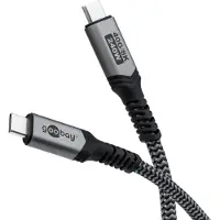 Goobay USB-C-Kabel, USB4, 1 m, schwarz;silber, 240 W, 5 A, 40 Gbit/s, Power Delivery, Textilmantel