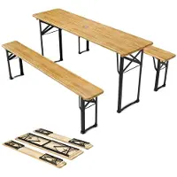 Juskys Bierzeltgarnitur Bichl 3-teilig klappbar - Biertisch + 2 Bierbänke - Holz