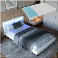 Juskys Polsterbett Paris - 120x200 cm - Bettgestell inkl. LED-Beleuchtung, Lattenrost & Matratze - weiß - Kunstleder - Einzelbett Jugendbett