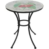 HTI Runder Metall Gartentisch Celia Vintage mit Kirschen Motiv, Ø 57 x H 68 cm