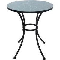 HTI Runder Metall-Gartentisch Celia mit Blätter-Motiv Hellblau Ø 57 cm H 68 cm