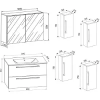 VCM 5-tlg. Waschplatz Waschtisch | Waschbecken Unterschrank Breite 80 cm | Badmöbel Set mit Schubladen Drehtüren Spiegelschrank | Badinos
