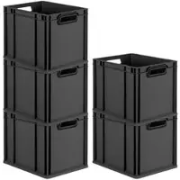 Proregal SparSet 5x Eurobox NextGen Color, HxBxT 32x30x40cm, 30 Liter, Griffe schwarz offen, Schwarz, Eurobehälter, Transportbehälter