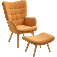 HOMCOM Sessel mit Hocker, Ohrensessel mit Hoher Rückenlehne, Holzbeine, Loungesessel mit getuftetem Design, Cord-Optik, für Wohnzimmer, Braun