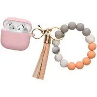 Kwmobile Hülle für Apple Airpods 4 Case mit Schlaufe - Silikon Schutzhülle mit Schlüsselanhänger - Kopfhörer Cover in Altrosa Grapefruit Pink