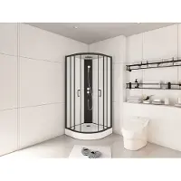 Vente-unique Viertelkreis-Duschkabine - Anpassbare Höhe - 80 x 80 x 213/232 cm - Schwarz Weiß - ROVATA