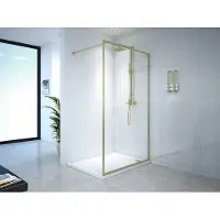 Vente-unique Duschwand für begehbare Dusche - 120 x 200 cm - Gold - Gehärtetes Glas - AMBERI