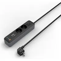 Hama Steckdosenleiste, 2-fach, USB-C/A 65W, PD, Schalter, 1,4 m, Schwarz/Grau (00223193)