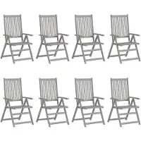 vidaXL Verstellbare Gartenstühle mit Auflagen 8 Stk. Grau Akazienholz