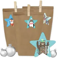 Papierdrachen 24 Adventskalender Tüten mit 24 Zahlenaufklebern und Klammern - zum selber Basteln - DIY Set Adventskalender zum Befüllen - Design Nr 39