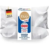 AM Qualitätsmatratzen Premium Daunenkissen 40x80 2er Set im 3-Kammer-System Made in Germany & DOWNPASS Zertfiziert
