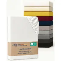 AM Qualitätsmatratzen Premium Jersey Boxspringbett Spannbettlaken aus Baumwolle Made in Germany 140x220cm in Weiß