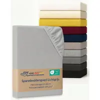 AM Qualitätsmatratzen Premium Jersey Boxspringbett Spannbettlaken aus Baumwolle Made in Germany 80x220cm in Hellgrau