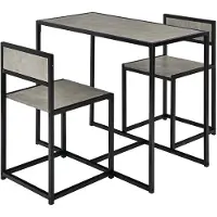 Costway 3 TLG. Küchenbar, Stehtisch mit 2 Barstühlen, Küche Sitzgruppe, Essgruppe mit Metallgestell, Küchentisch aus Holz, Bartisch Set für kleine Räume, Küche, Esszimmer und Bistro (Grau)