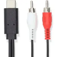 Nedis USB-C Adapter - USB 3.2 Gen 1 - USB-C Stecker - 2x RCA Stecker - 1.00 m - Rund - Vernickelt - PVC - Schwarz - Label