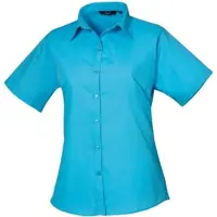 Premier Workwear Damen Popeline Bluse kurzarm PR302 turquoise 42 (L/14)