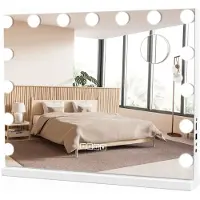 Costway Hollywood Spiegel mit 15 dimmbaren LED-Leuchten, 10X Vergrößerung, Schminkspiegel 46x58cm