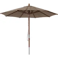 Mendler Gastronomie Holz-Sonnenschirm MCW-C57b, Gartenschirm, Polyester/Holz 14kg, rund Ø3m Seilzug stoßsicher taupe