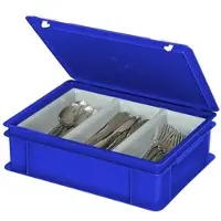 BRB-Lagertechnik BRB Besteckkoffer mit 3-Mulden-Einsatz, Inhalt je Mulde ca. 2 Liter, blau, LxBxH 400 x 300 x 130 mm