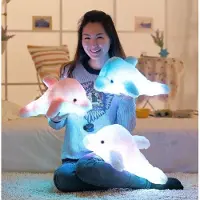 Halay Knuffel-Nachtlampe Delfin Gelb 30cm aus weichem Plüsch mit LED-Lichtern für Kinder, ideal zum Einschlafen