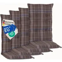 NYVI Gartenstuhl Auflagen Hochlehner 4er Set Barcelona - UV-Beständig, Atmungsaktiv, Strapazierfähig - Hochlehnerauflagen Sitzkissen Outdoor - Sitzauflagen für Gartenstühle 118x50cm Karo Braun