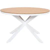 Vente-unique Runder Gartentisch aus Aluminium – Ø 125 cm – Weiß & helles Naturholz – ZEYVA von MYLIA