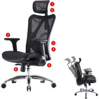 Sihoo Bürostuhl Schreibtischstuhl, ergonomisch, verstellbare Armlehne, 150kg belastbar Bezug schwarz, Gestell schwarz