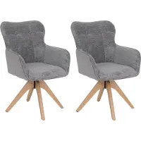 Mendler 2er-Set Esszimmerstuhl MCW-Q35, Küchenstuhl Armlehne drehbar, Stoff Chenille (680g/m²) Holz MVG grau