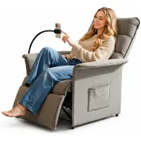 FlexiSpot Elektrischer Relaxsessel mit Handyhalterung, ergonomischer Liegesessel mit Liegefunktion, Fernsehsessel bis 200kg belastbar, Lichtgrau