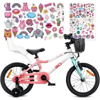 Sun baby LOOFI Kinderfahrrad 16 Zoll, leichtes Aluminium Fahrrad 6,9 kg für Kinder ab 4 Jahre, mit Stützrädern, Korb, Klingel, mit Puppensitz, Mädchen