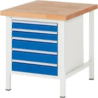 RAU Werkbank mit 5 Schubladen - Teilauszug - 90:2 / 120:3 - höhenverstellbar 840-1.040 mm - 750 x 900 mm (BxT) - Traglast 1.250 kg - Buche