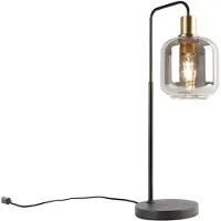 QAZQA - Design Design-Tischlampe schwarz mit Gold I Messing und Rauchglas - Zuzanna I Wohnzimmer I Schlafzimmer - Länglich - LED geeignet E27