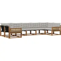 vidaXL Outdoor-Sofagarnitur mit Kissen 7 pcs Natürlich und Hellgrau
