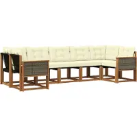 vidaXL Outdoor-Sofagarnitur mit Kissen 7 pcs Natur und Creme