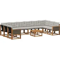 vidaXL Outdoor-Sofagarnitur 11 Stk. Natur und Hellgrau