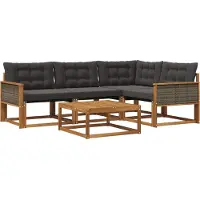 vidaXL Outdoor-Sofagarnitur mit Kissen 5 pcs Natürlich und Schwarz