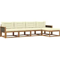 vidaXL Outdoor-Sofagarnitur mit Kissen 5 pcs Natur und Creme
