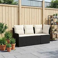 vidaXL Gartenarmsessel mit Ecksofa 2 Stück Schwarz und Creme PE-Rattan - Gartenstühle DE998