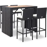vidaXL Möbel 5-tlg. Garten-Bar-Set Poly Rattan und Akazienholz Schwarz - Balkonmöbel 49564