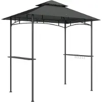 SUCCESS COURIER Grillpavillon mit LED 240x150x258cm – wasserabweisend & flammhemmend, Doppelschichtdach, Seitenregale, UV-Schutz, BBQ Pavillon, Dunkelgrau