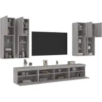 vidaXL CLORIS 7-tlg. TV-Wohnwand mit LED-Leuchten Grau Sonoma - TV-Schränke LL0000254985