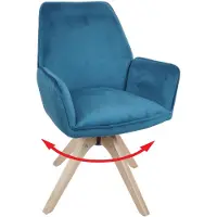 Mendler Esszimmerstuhl MCW-G67, Esstischstuhl Küchenstuhl Stuhl mit Armlehne, drehbar Holz Samt 320 g/m² MVG türkis-blau