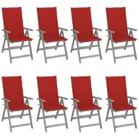 vidaXL Stabli Möbel Verstellbare Gartenstühle mit Auflagen 8 Stk. Grau Akazienholz CC3428106