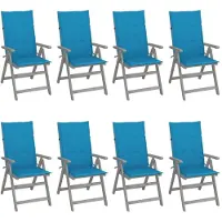 vidaXL Möbel Verstellbare Gartenstühle mit Auflagen 8 Stk. Grau Akazienholz - Gartensessel 3075145