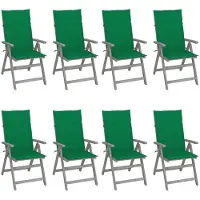 vidaXL Design Verstellbare Gartenstühle mit Auflagen 8 Stk. Grau Akazienholz, Gartenstühle 2024 Neu