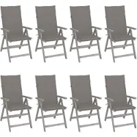 vidaXL Möbel Verstellbare Gartenstühle mit Auflagen 8 Stk. Grau Akazienholz - Gartensessel 3075142