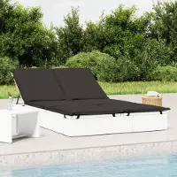 vidaXL Möbel Sonnenliege für 2 Personen mit Kissen Weiß Poly Rattan - Gartenliegen &9312